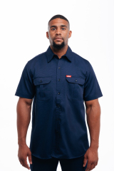 Samson Mens Workwear Navy Short Sleeve Shirt Front View