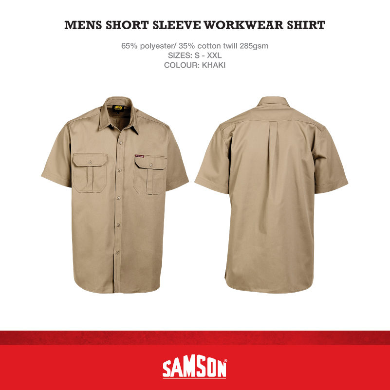 Shop Men's Khaki Workwear Short Sleeve Shirt 285gsm | IBO